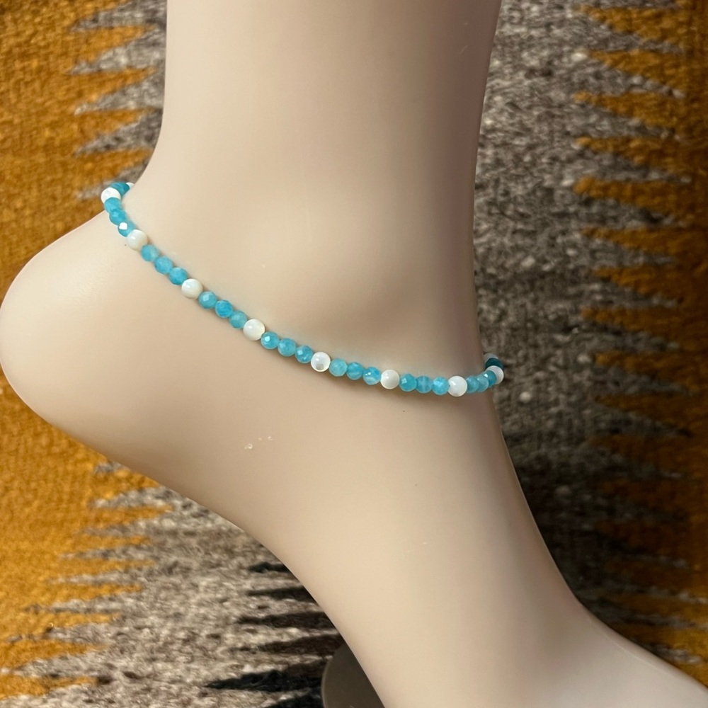 10 1/4 inch blue/green amazonite & pearl anklet